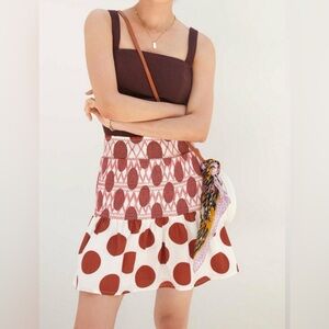 Anthropologie Maeve Mini Falda Smocked Skirt Medium Women burgundy Polka dot
